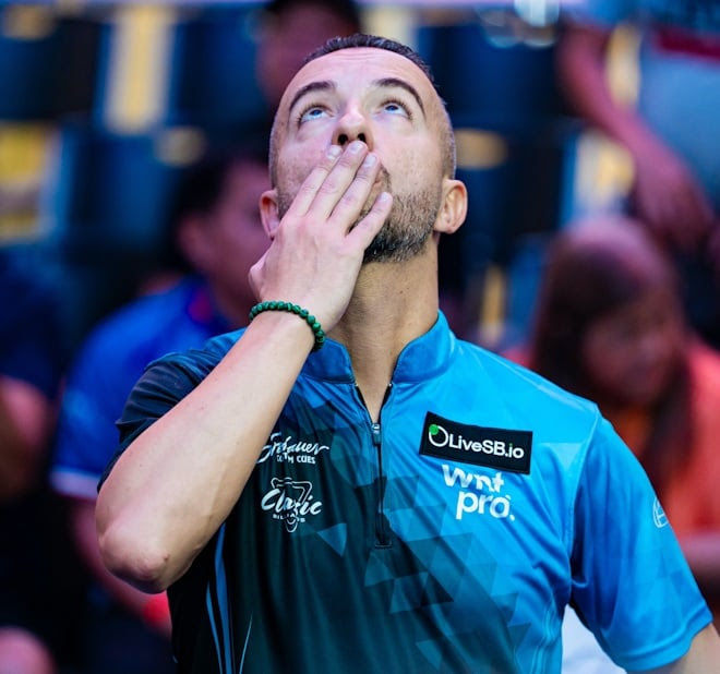 A photo of pro pool player David Alcaide at the 2025 Philippines Open Pool Championship in Manila.