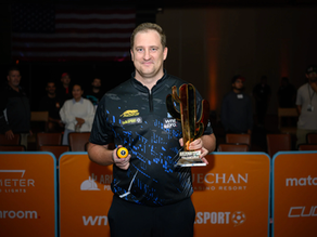 Denis Grabe Holding his trophy after winning the 2026 Arizona Open Pool Championship