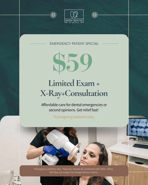Main Dental of Melissa, TX 75454 – Dentist, Melissa Dentist, Dental Clinic, Dental office in Melissa, best dentist in Melissa TX, Dental clinic near me, Family Dentistry, General Dentistry, Cosmetic Dentistry, Emergency Dentist, Emergency Dental Care, Teeth Whitening, Dental Implants, Tooth Extraction, Wisdom Teeth Removal, Root Canal Therapy, Veneers, Dental Crowns, Dental Bridges, Dentures, Dental Fillings, Pediatric Dentistry, Fluoride Treatment, Checkups and Cleanings, Oral Cancer Screening, Night Guard, Clear Aligners, Affordable Dentist Melissa, Tooth Pain Relief, Gum Disease Treatment
