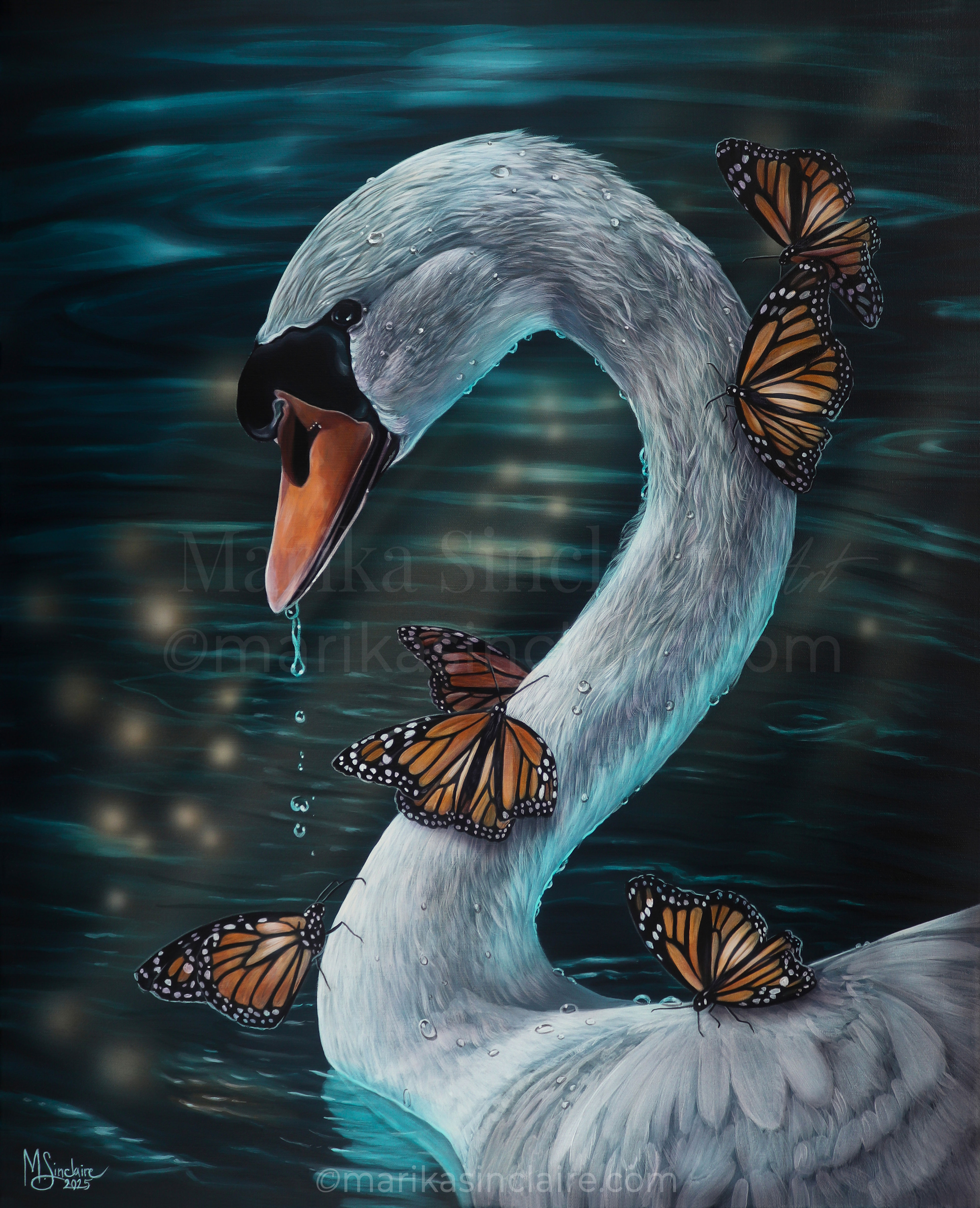 Original painting -"Swan with butterflies"