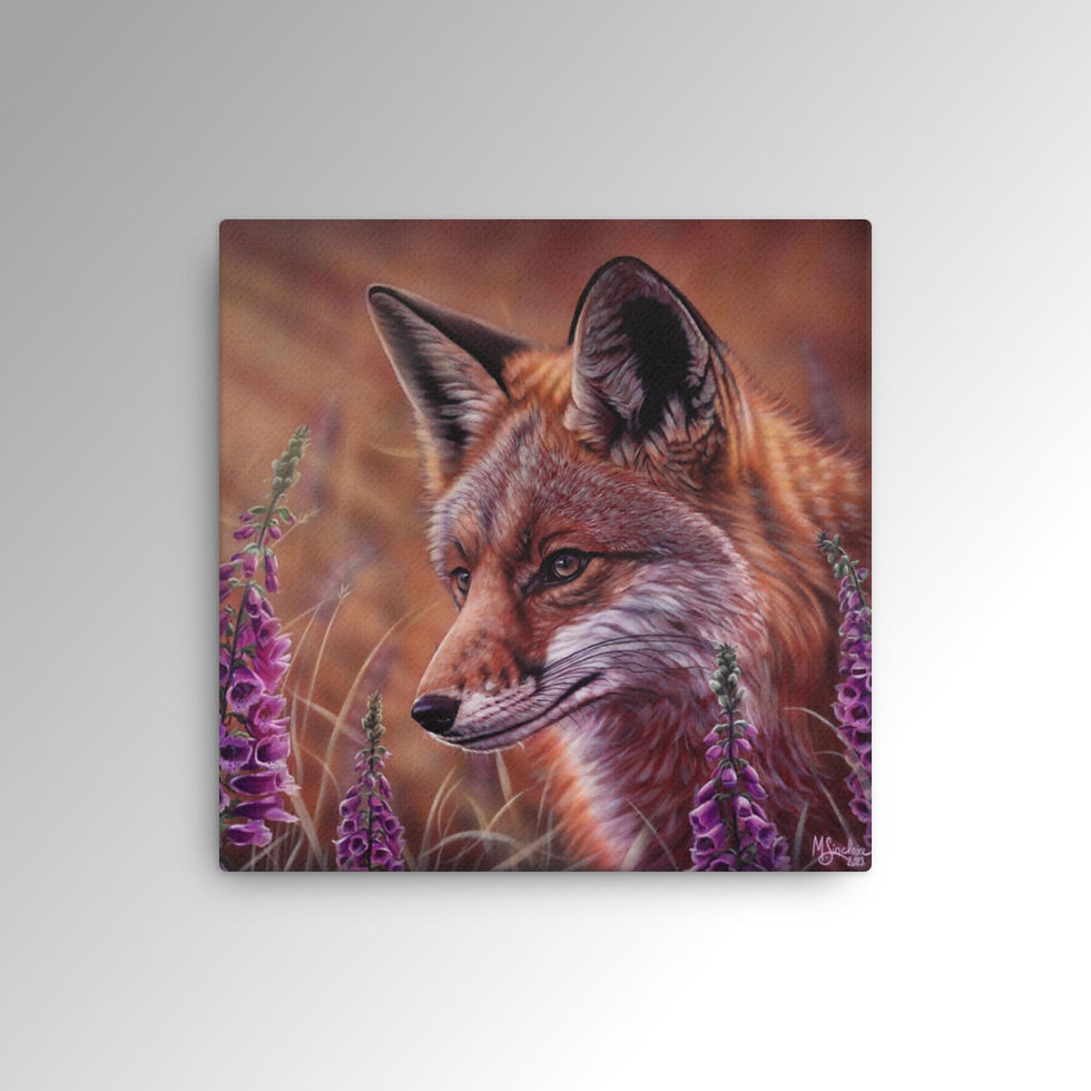 Thumbnail: Canvas print - "Red fox with foxgloves"