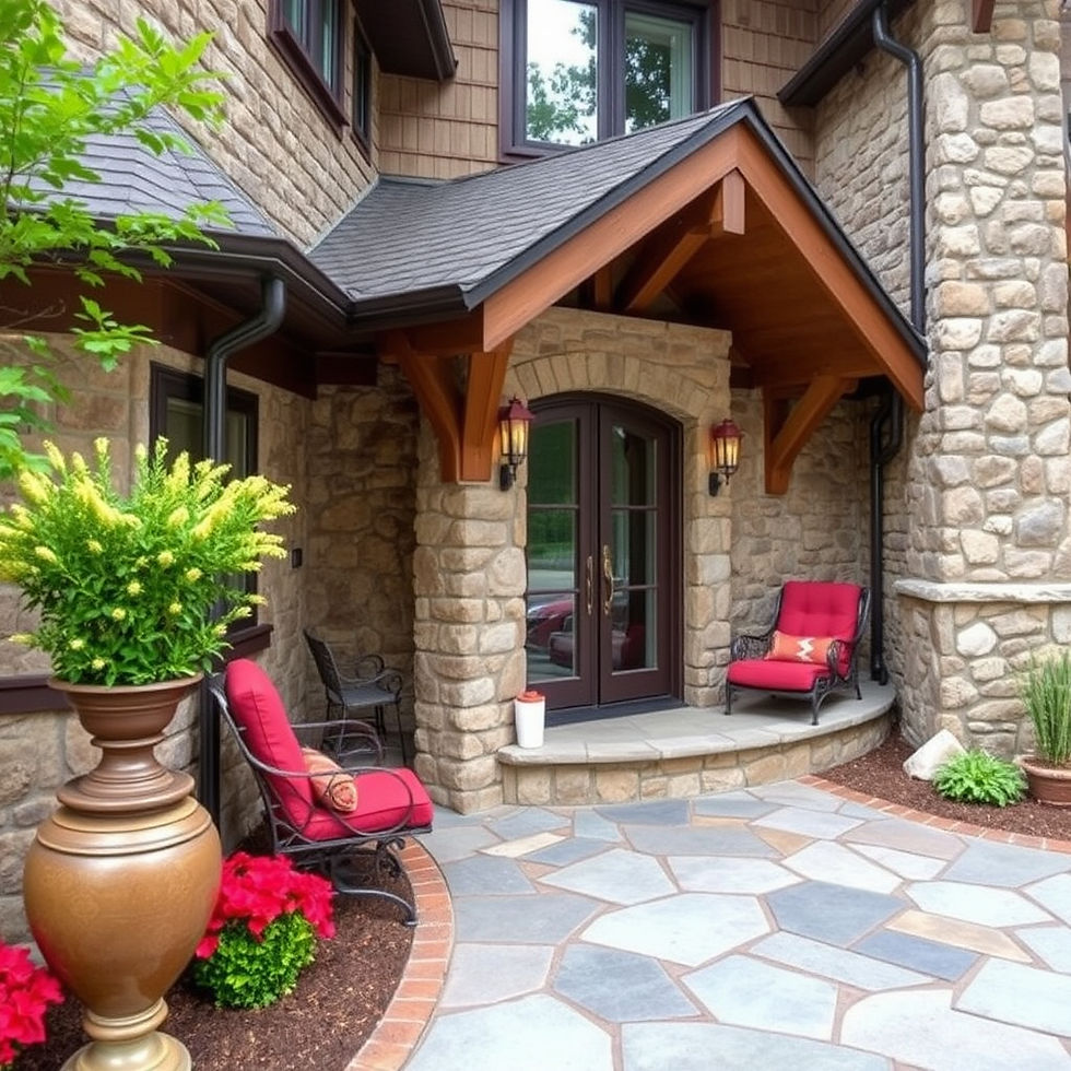 A beautifully designed stone porch that adds character, comfort, and lasting curb appeal to this home