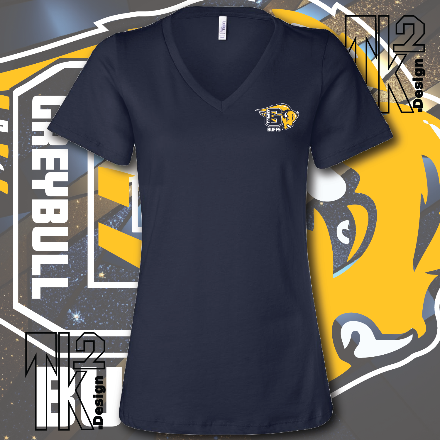 Navy Buff Women's V-neck Tee - Left Chest