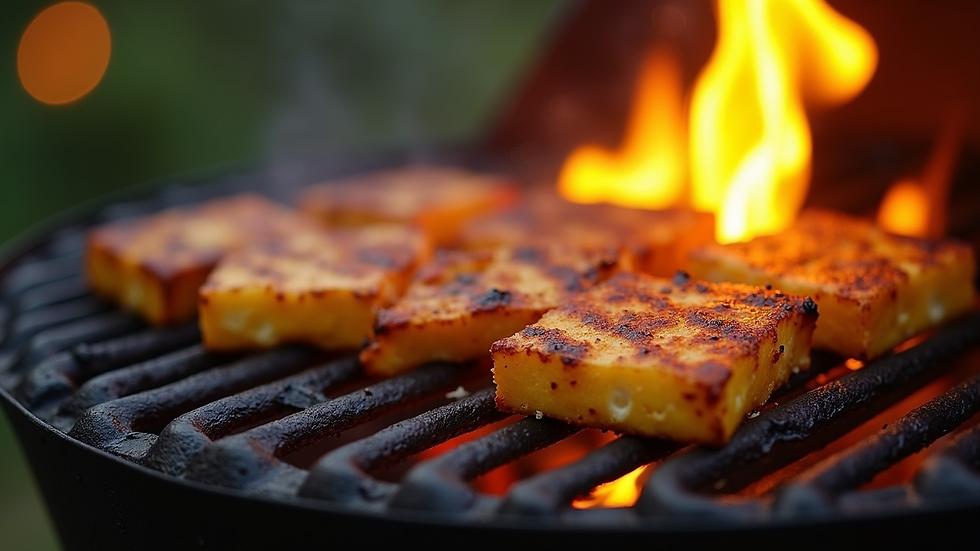 Close-up of a sizzling paneer tikka on a grill