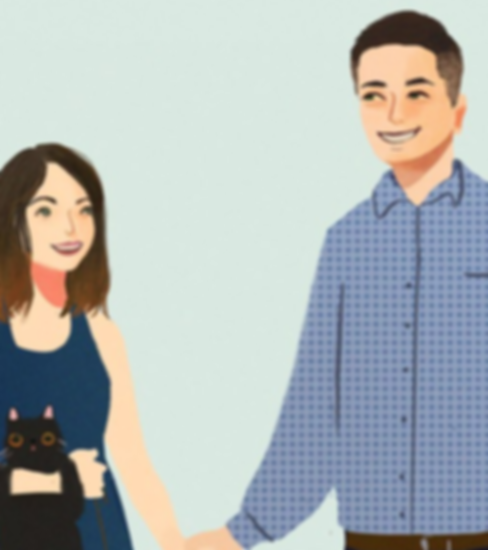 Artistic drawing of Kelley and her family