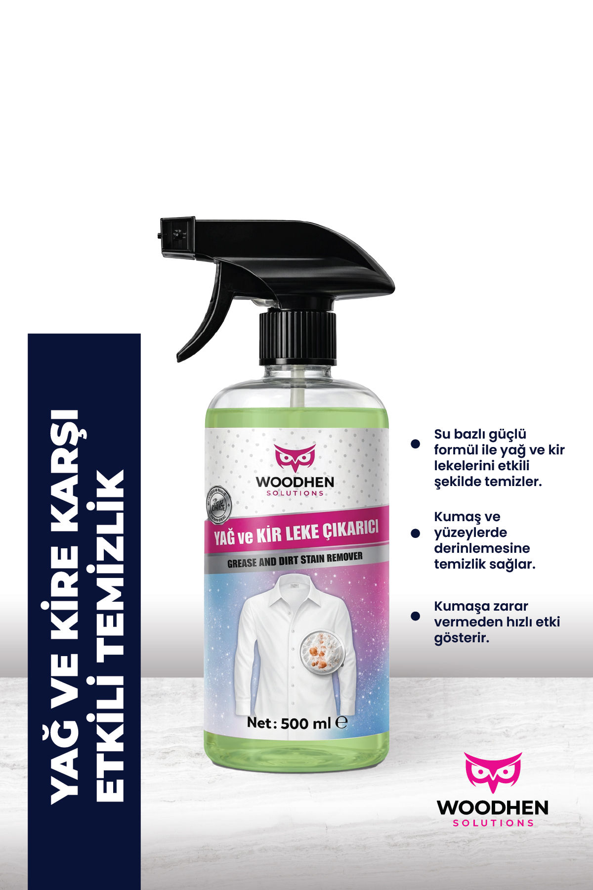 Yağ ve Kir Leke Çıkarıcı, 500mL, Koltuk, Halı, Duvar, Kıyafet İçin Etkili Çözücü