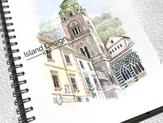 Watercolour sketch of the Piazza del Duomo in Amalfi