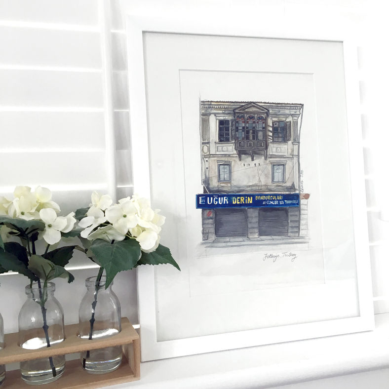 Watercolour sketch of a Turkish Electric shop
