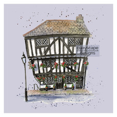 Dartmouth – The Cherub Inn – mauve – quirky pen & watercolour artwork