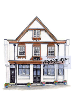 Architectural watercolour illustration of George & Dragon pub, Dartmouth