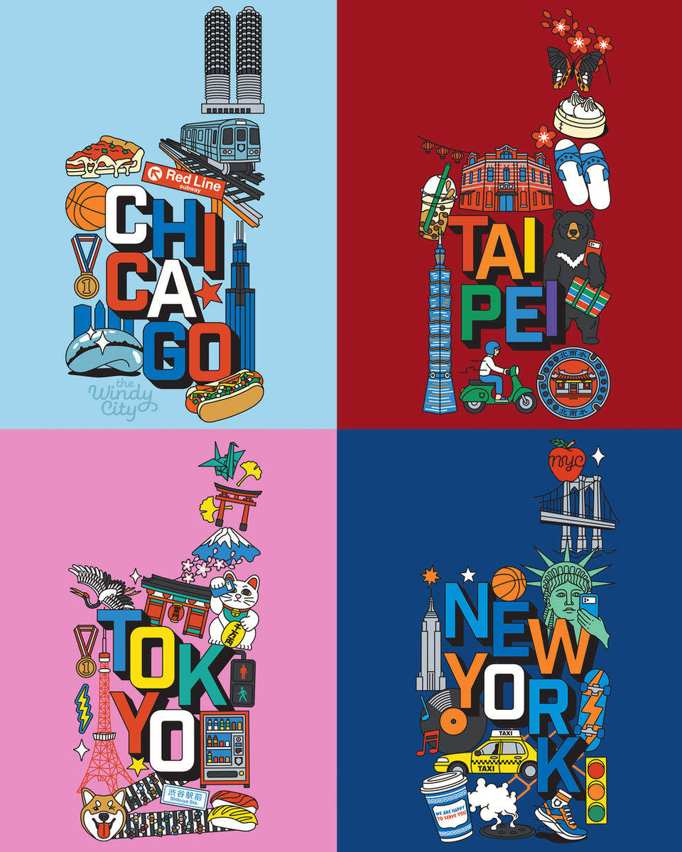 
Illustrations for RhinoShield — City Collection
Commissioned illustration · Product design · Global release

Commissioned by RhinoShield’s Creative team, the City Collection is a series of 12 illustrated phone cases celebrating cities around the world. Each design captures the spirit of its city through local landmarks, cultural symbols, colour palette and everyday detail - turned into a personal keepsake for visitors, locals, and travellers with a deep connection to place.

The collection spans Chicago, New York, London, Paris, Berlin, Amsterdam, Madrid, Bangkok, Taipei, Tokyo, Seoul and Sydney - released simultaneously across all global RhinoShield websites.

Each illustration was researched and crafted to feel authentic to its city.
Highlights include:

🇺🇸 · Chicago: The L, Marina City, Willis Tower, The Bean, deep dish pizza, a nod to the Chicago Bulls

🇹🇼 · Taipei: A Formosan Black Bear, iconic blue and white slippers, Taipei 101, bubble tea, xiao long baos, the national butterfly Papilio maraho

🇯🇵 · Tokyo : Mount Fuji, Senso-ji Kaminarimon Gate, Shibuya Crossing, a lucky cat, a crane, a vending machine

🇰🇷 · Seoul: N Seoul Tower, neon signs, tteokbokki, soju, a karaoke mic

🇺🇸 · New York: Statue of Liberty, Brooklyn Bridge, a yellow taxi, the Anthora coffee cup, steaming manhole covers

🇬🇧 · London: Big Ben, a red phone box, Brick Lane, and a classic London fox

🇹🇭 · Bangkok: River boats, iconic temple architecture and national symbols

🇦🇺 · Sydney: The Opera House, beach life, flat whites and sunshine

🇫🇷 · Paris: Eiffel Tower, the Louvre, macarons, a love lock, a vintage metro sign

🇩🇪 · Berlin: The Berlin Wall, yellow U-Bahn, Berliner Fernsehturm, Ampelmännchen

🇳🇱 · Amsterdam: Canal houses, tulips, Central Station, a bicycle and local food

🇪🇸 · Madrid: Historic balconies, Puerta del Sol, the Fountain of Cibeles, churros, the traditional Chotis dance

Additional illustrations were created for the AquaStand range – RhinoShield's steel water bottles with a magnetic MagSafe lid that doubles as a phone stand. Two designs were produced: a Taipei-themed wrap illustration and a global World Skyline design featuring landmarks from across the collection.

This project was such a joy to work on, working collaboratively with the Rhinoshield creative team. Starting with their brief, I further researching the details of a city - hunting for the symbols, colours and quirks that make each place unique – we then brought them together into a cohesive, collectible series. Huge thank you to Cindy and Mujou for having me on this project!

The collection is available now on all global RhinoShield websites.
