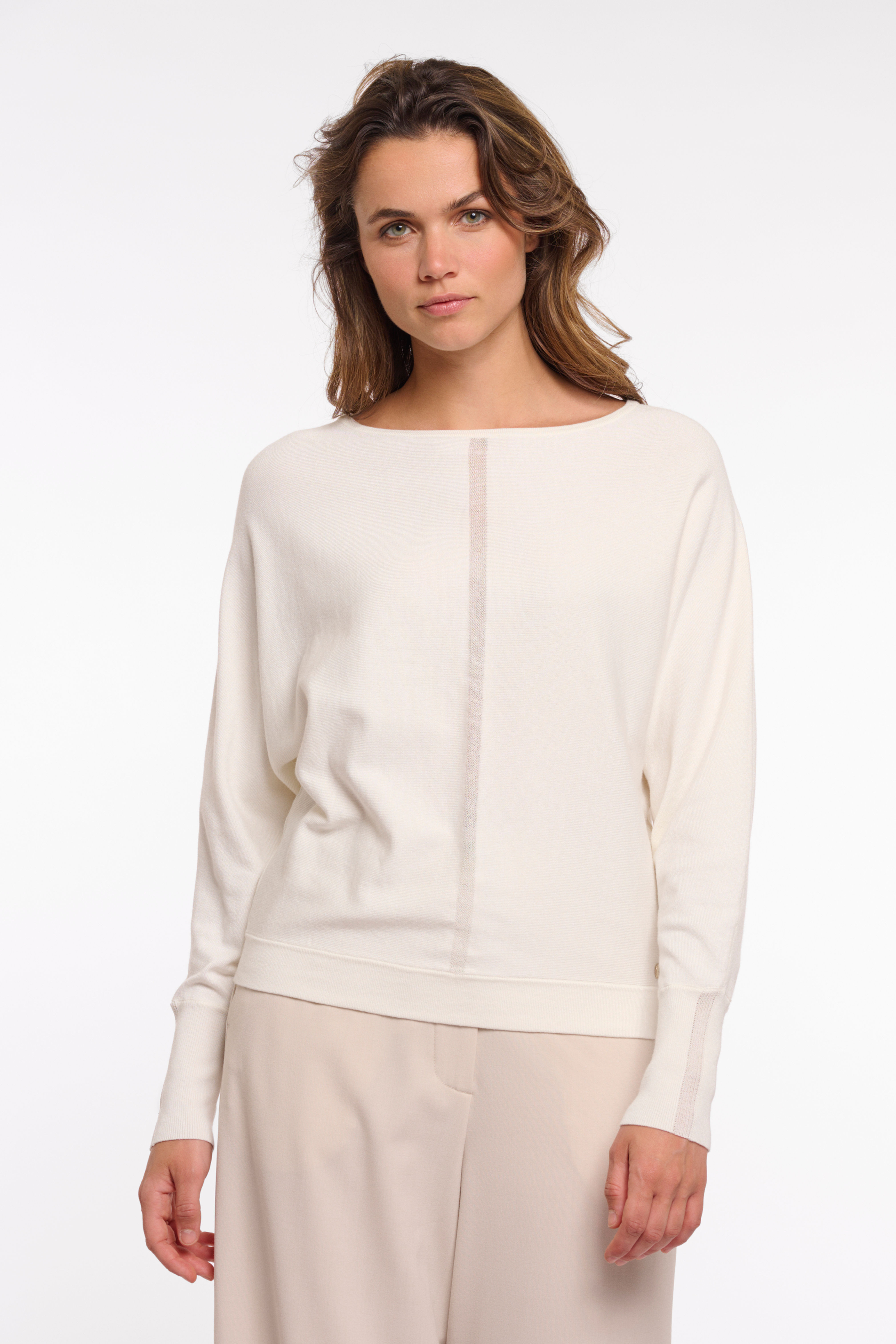 Rino Pelle Viva Lightweight Knit with Sleeve Details Snow White and Black