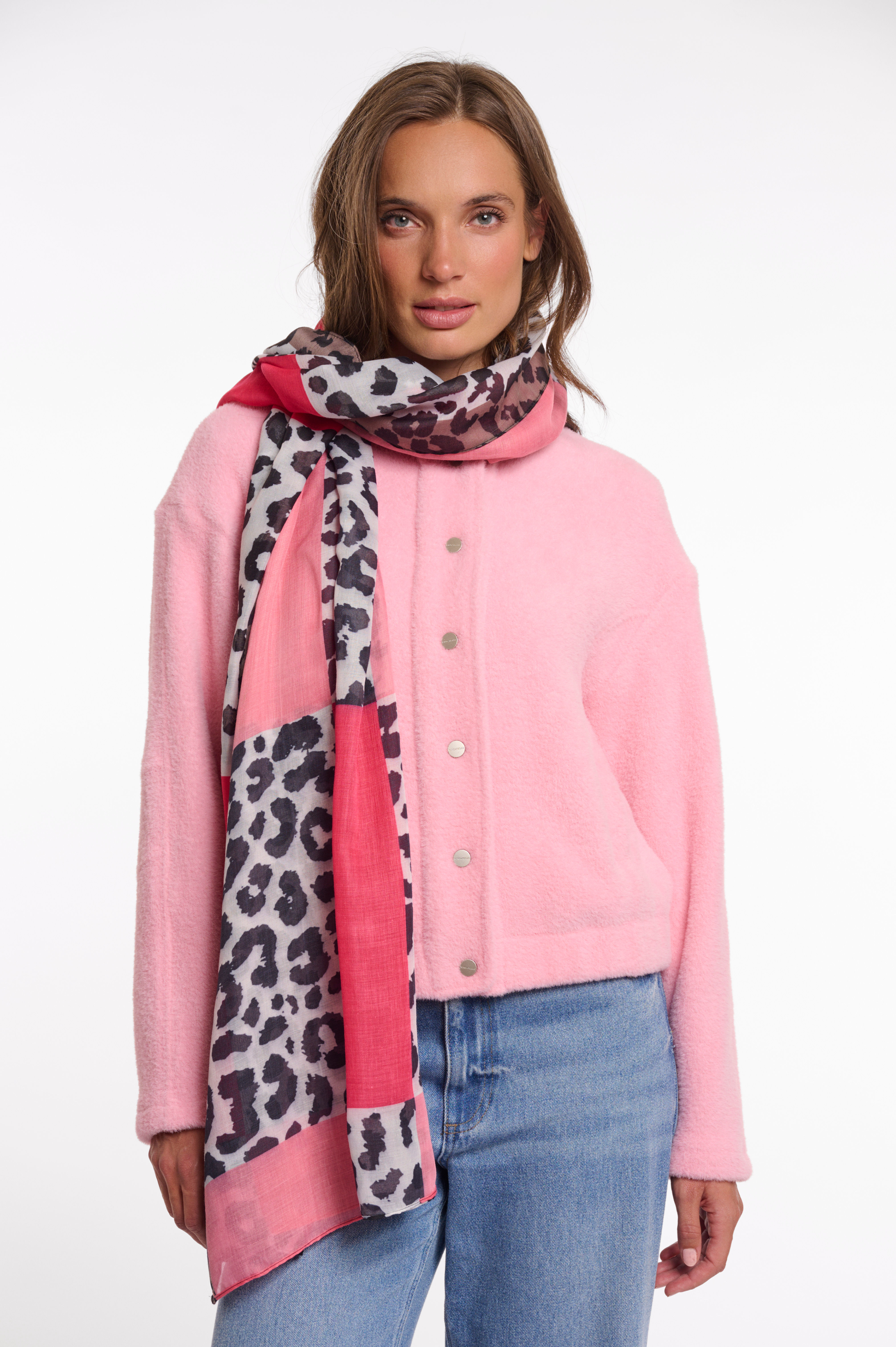Rino Colorblok Scarf With Leopard Print