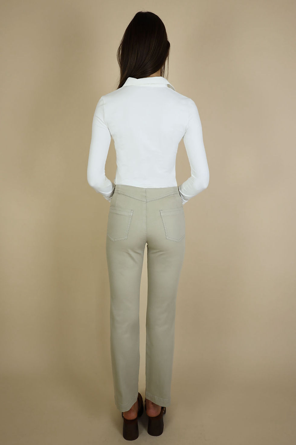Thumbnail: No2moro Nala Sand Lace Trim Stretch Denim Trousers