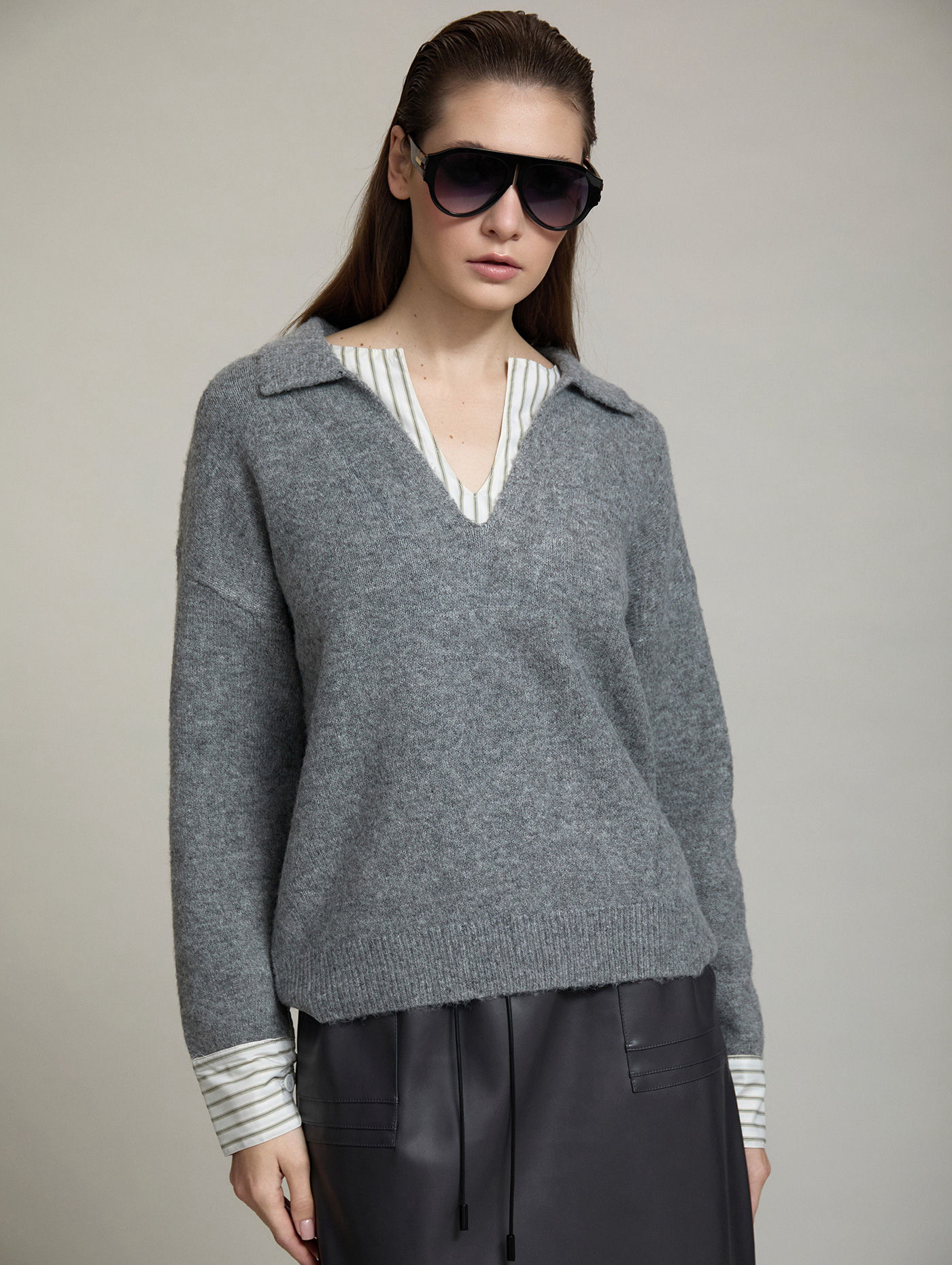 Skatie Jumper with Contrast Striped Poplin Insert
