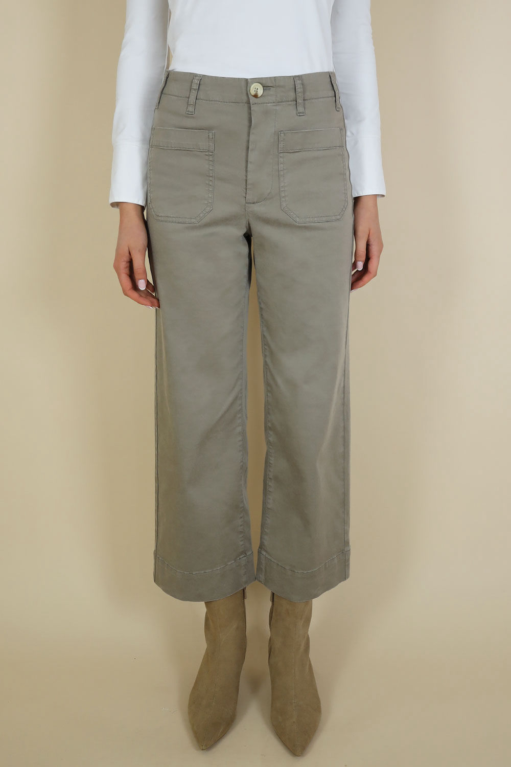No2moro Terri Cropped Wide-Leg Trousers White and Taupe