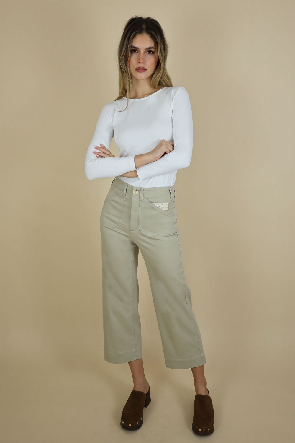 No2moro Toni Lace Detail Stretch Denim TRS Sand