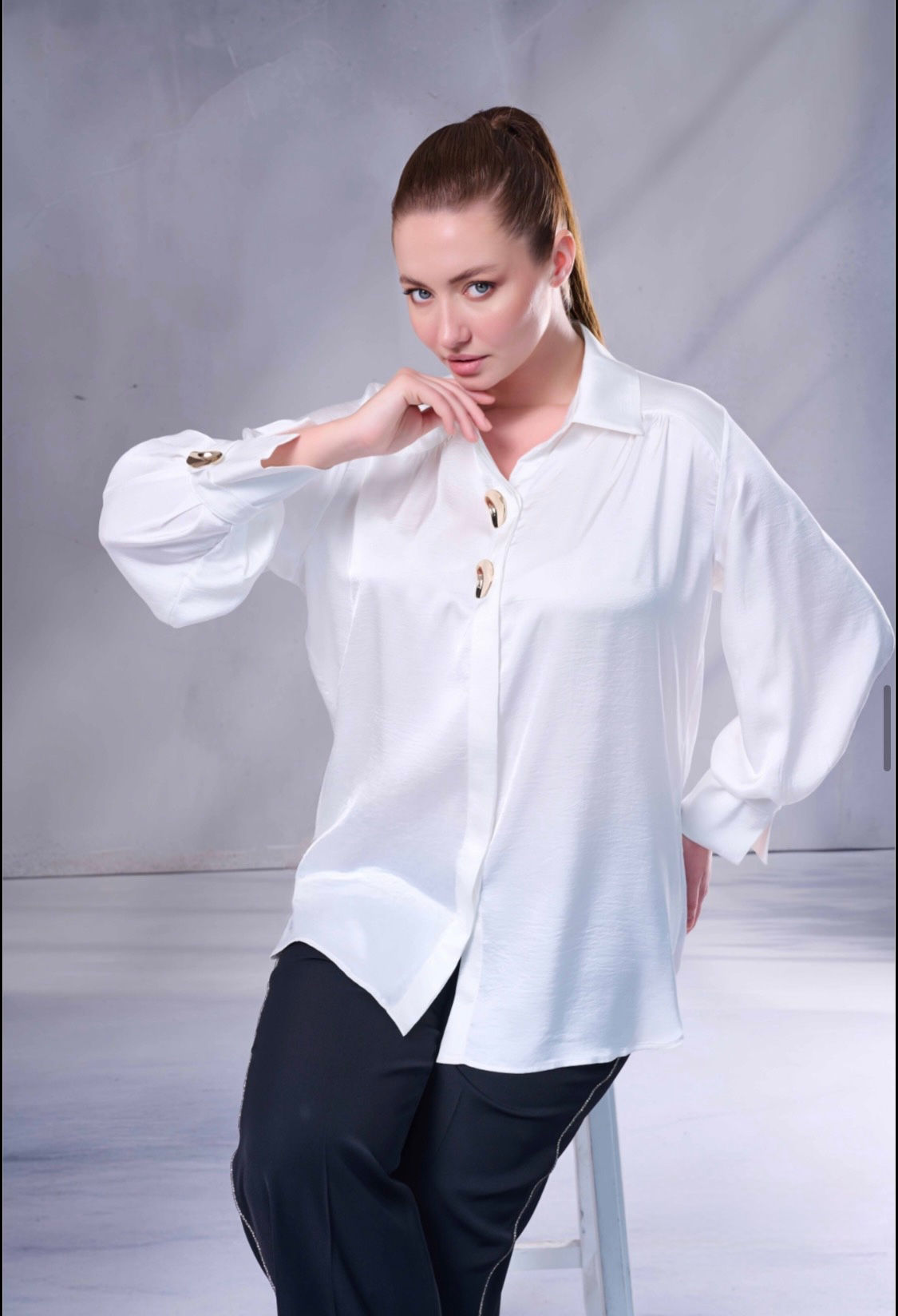 DeWhites Ivory Luxe Button Detail Shirt