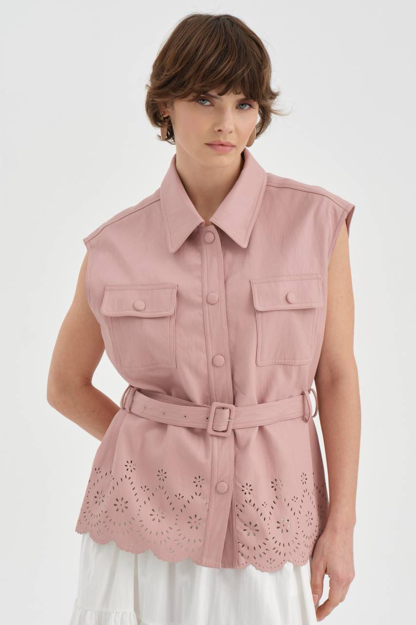 Thumbnail: TW3 Blush Suede-Touch Belted Vest