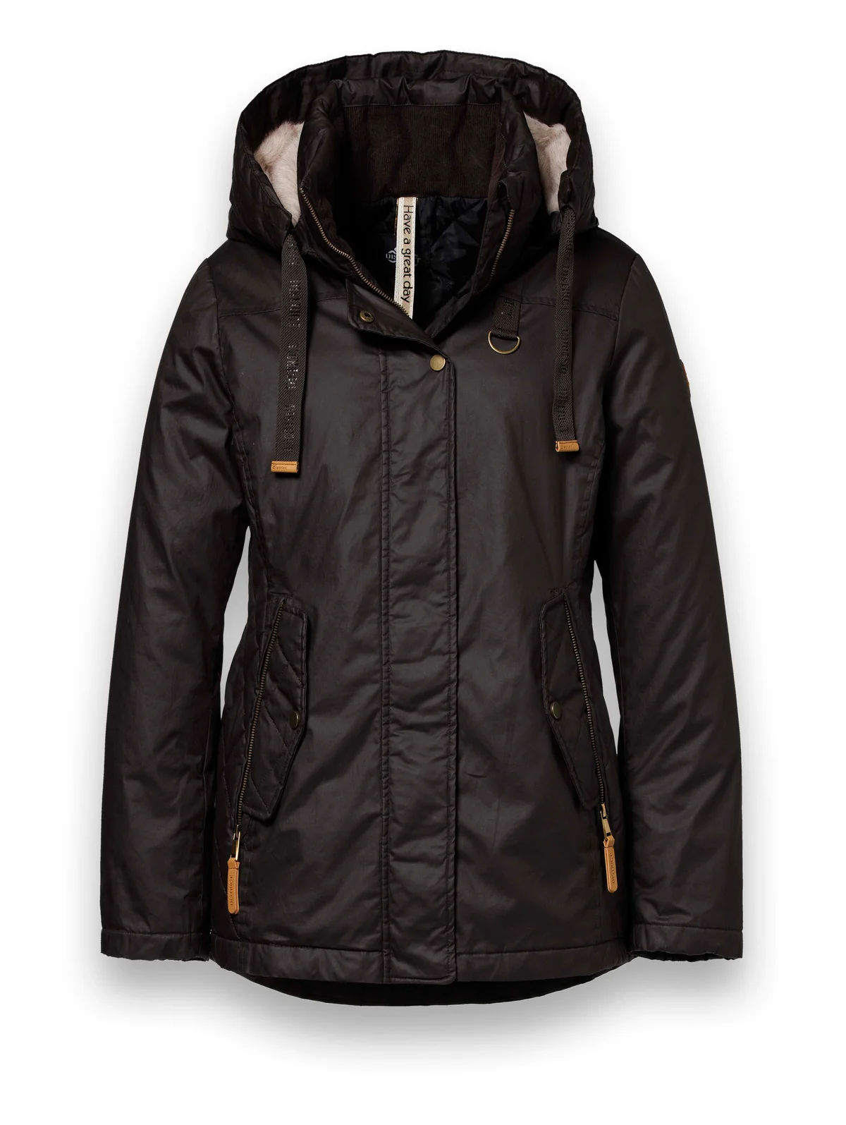 District Praline Dark Brown Wax Look Short Coat
