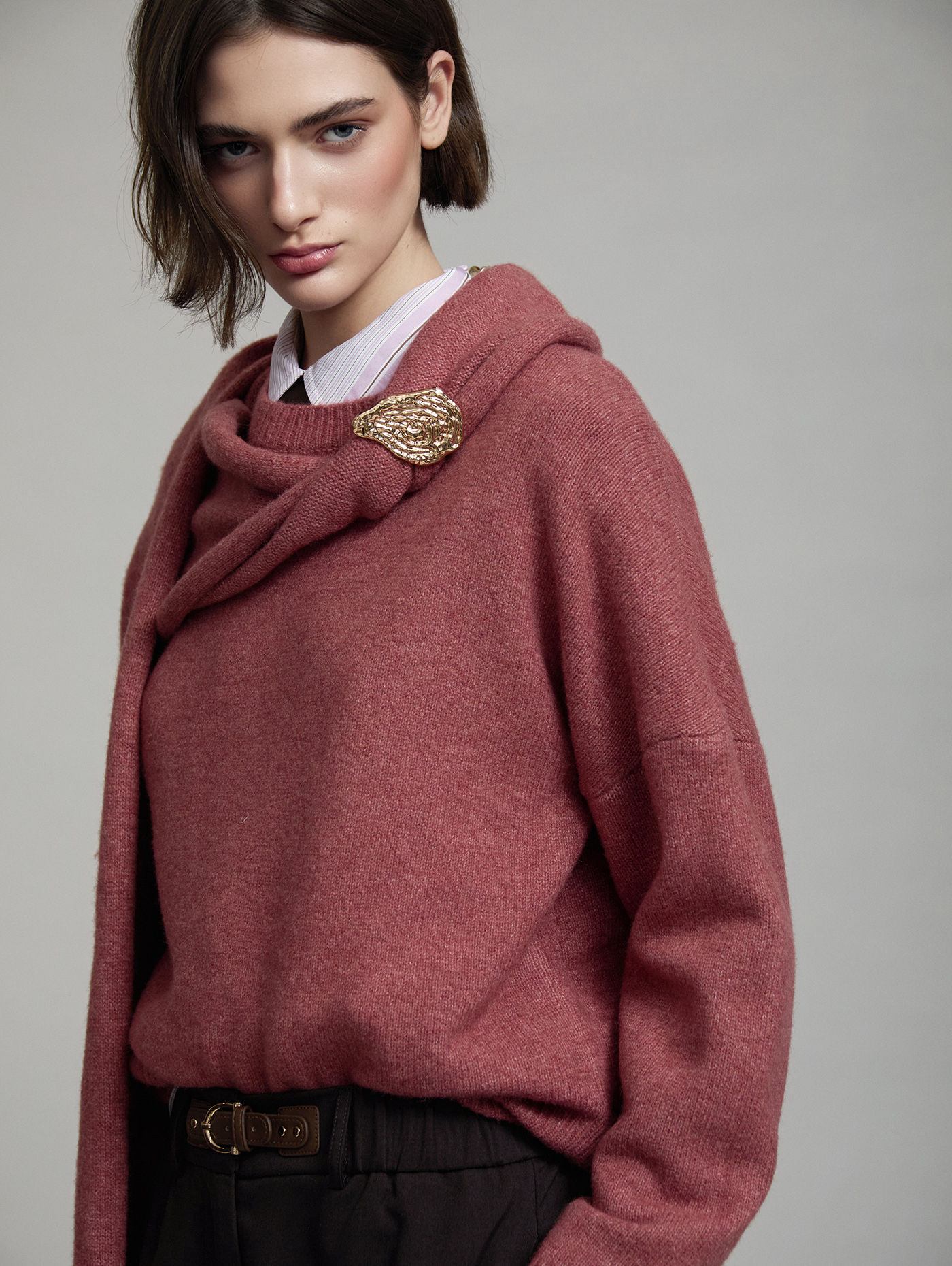 Skatie Jumper with Gold Brooch Scarf