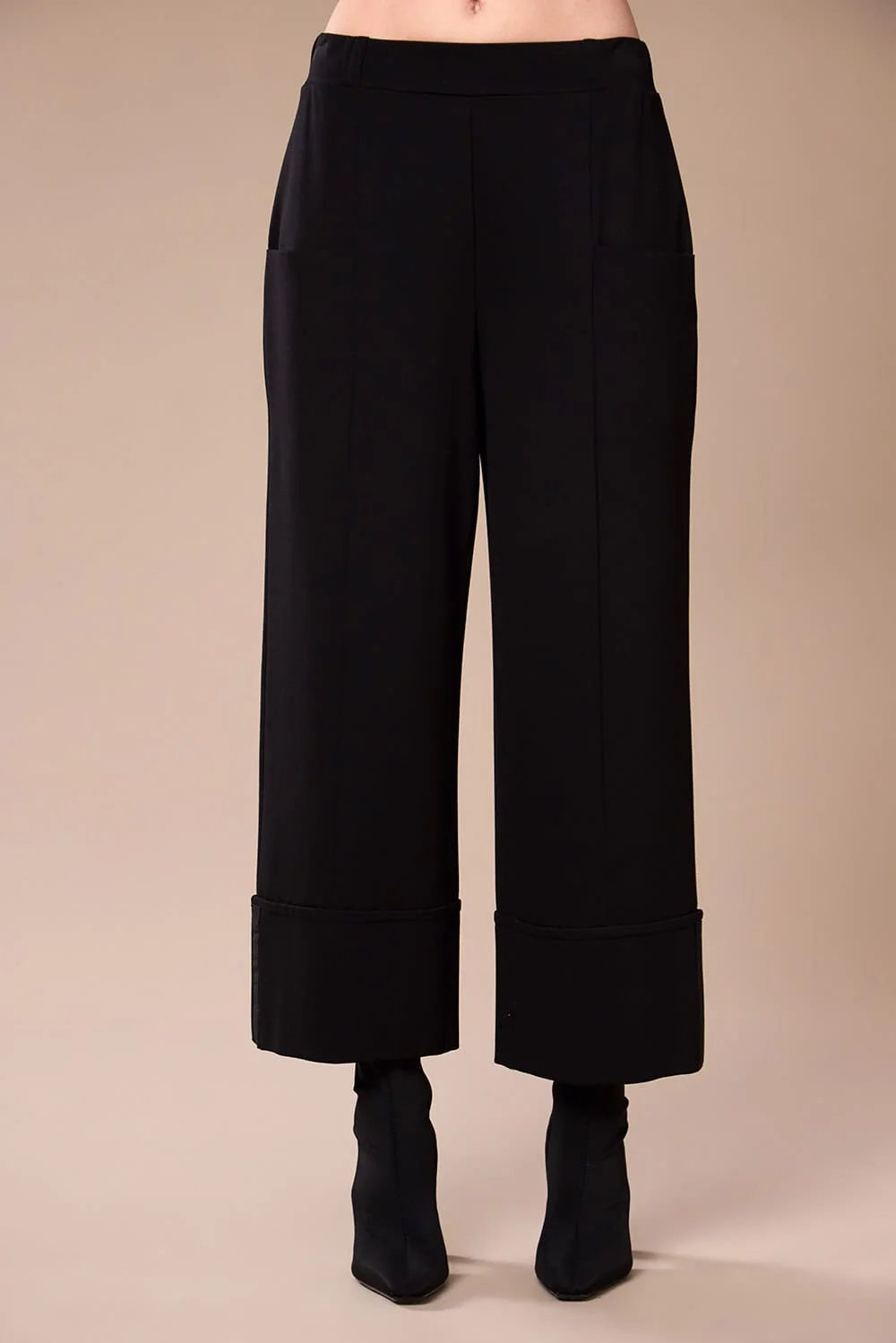 Peruzzi Jersey Turn Up Trouser Black and Brown