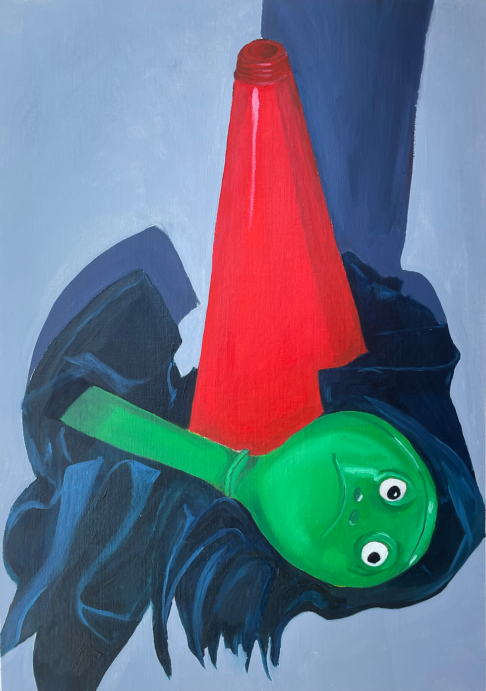 oil painting of still life in red green blue and black