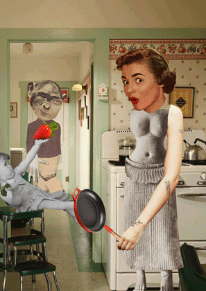 GIF of woman in the kitchen with baby