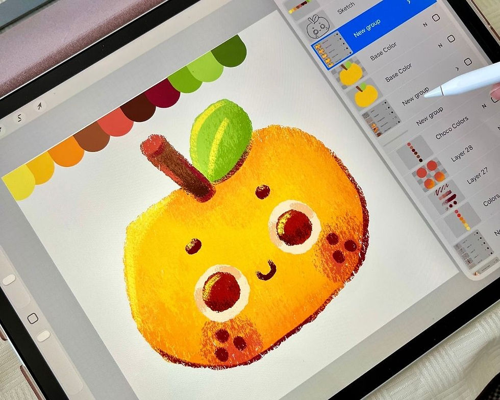 Close-up view of digital tablet screen showing Procreate brush strokes