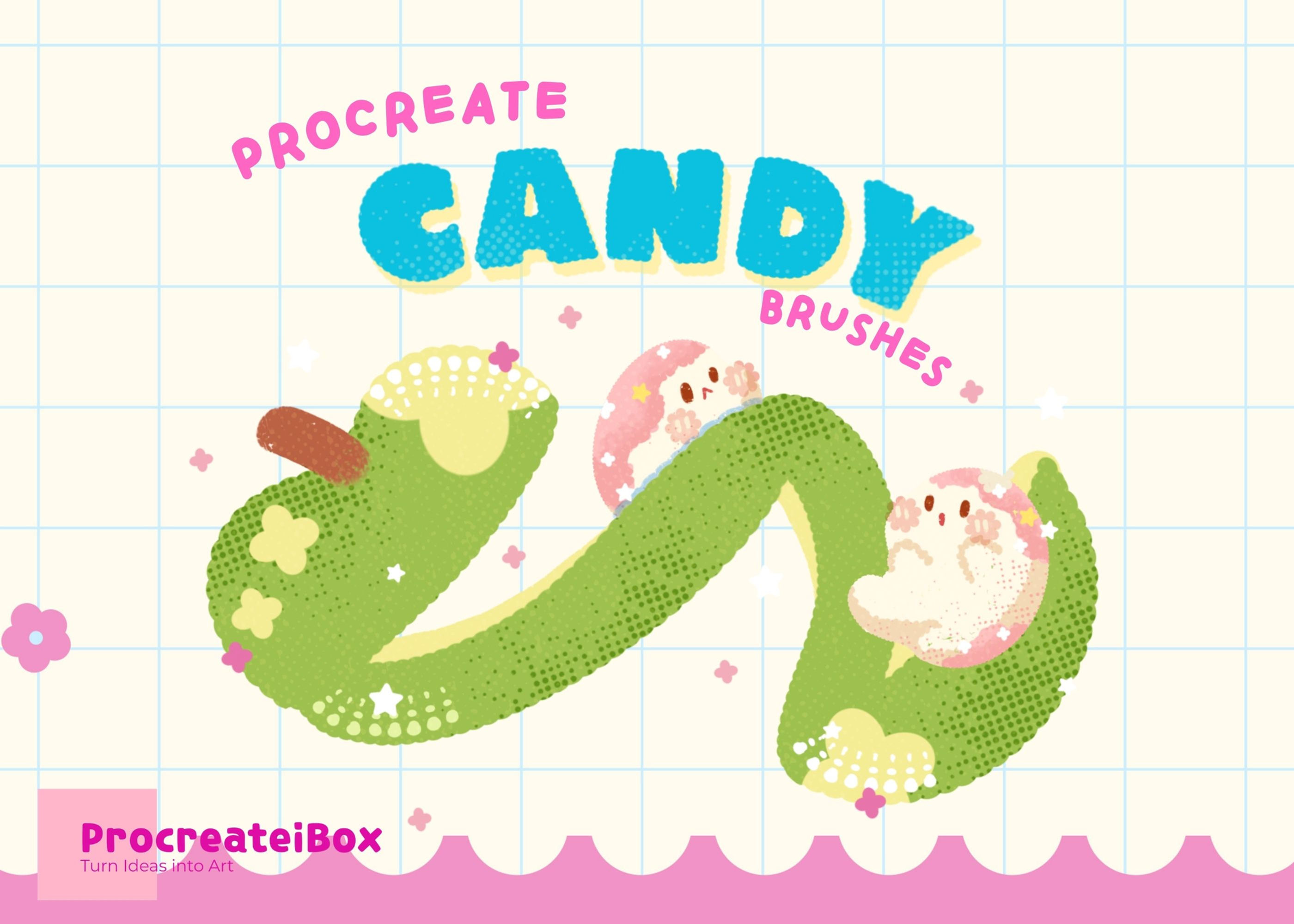 Procreate Candy Brush Set – 10 sweet paint brushes, overlays, stamps & color swatches for kawaii art