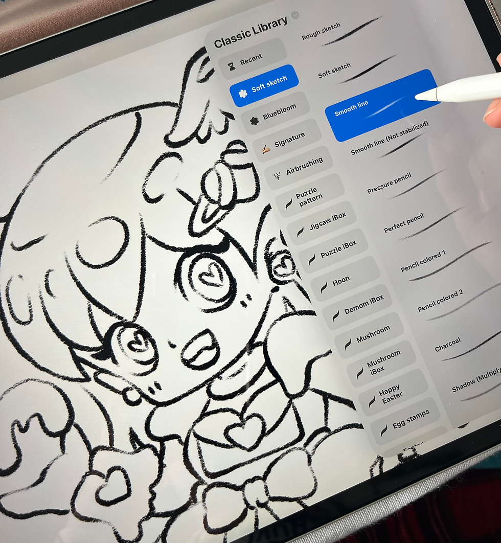 Close-up view of a digital drawing of Mochimon Toast on a tablet screen