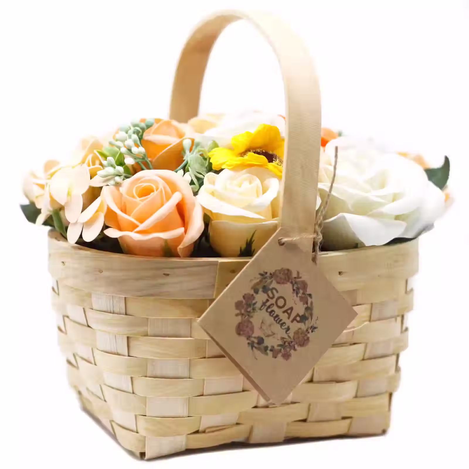 Orange Bouquet in Wicker Basket Large