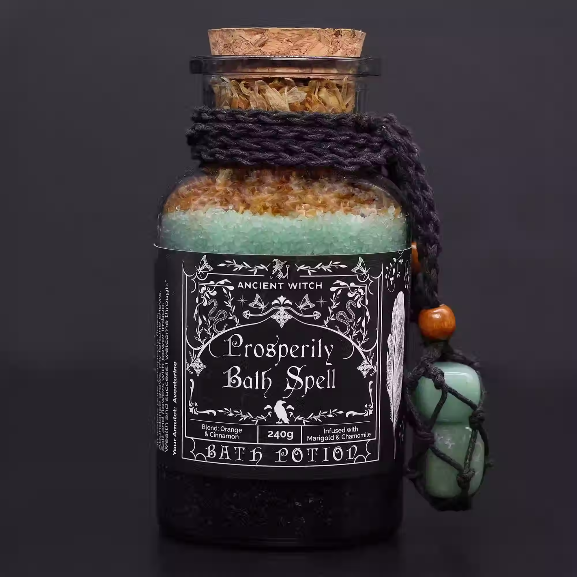 Prosperity Ancient Witch Bath Spell Potion & Aventurine Crystal Amulet