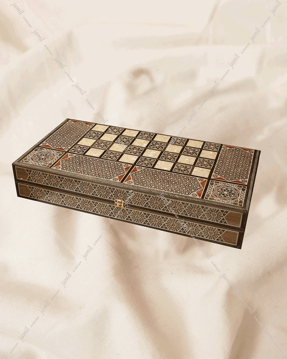 Thumbnail: HQ- 20"/ 50cm Chess/ Backgammon Board inlaid with bones