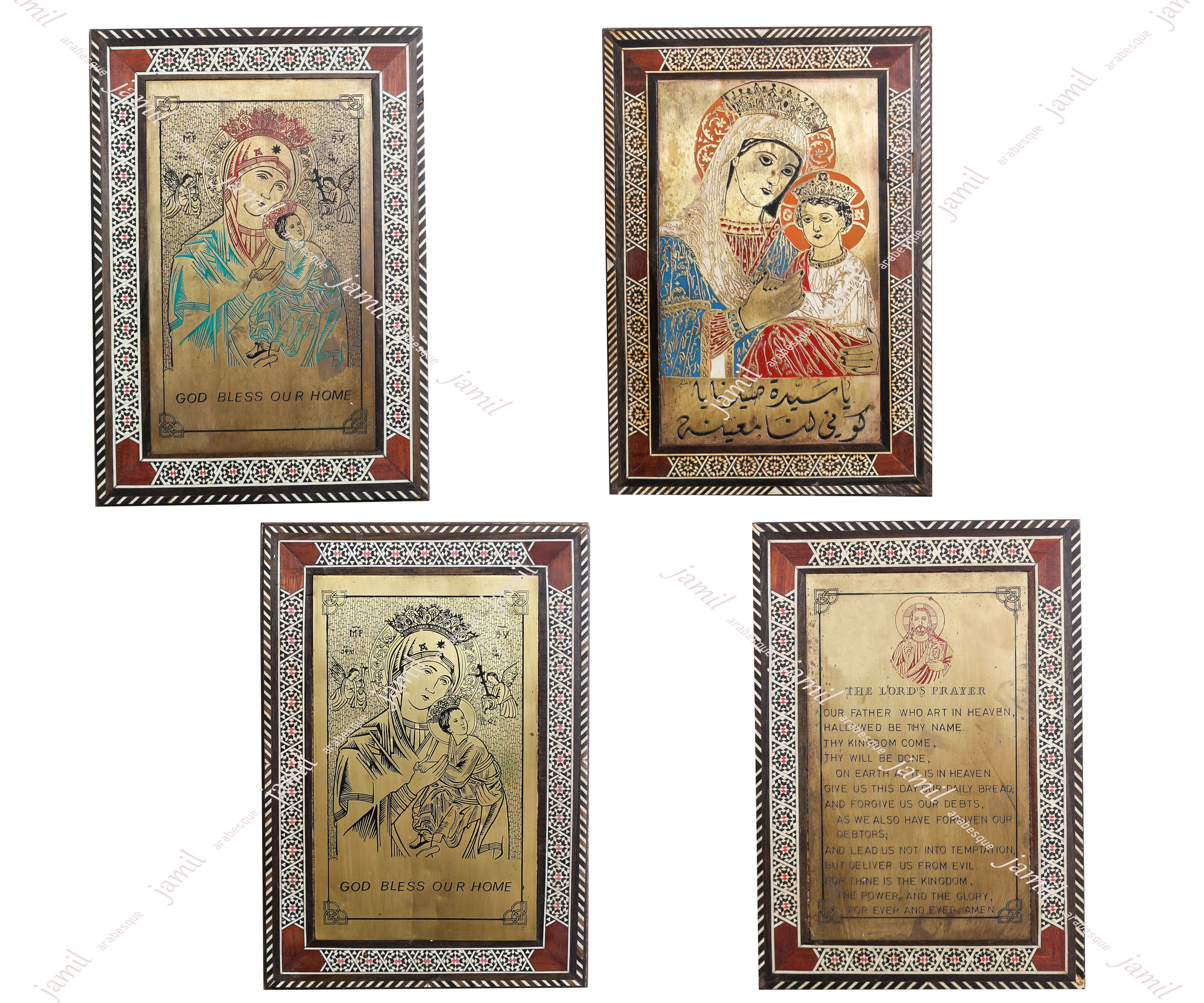 Antiquity copper and wooden mosaic wall art,