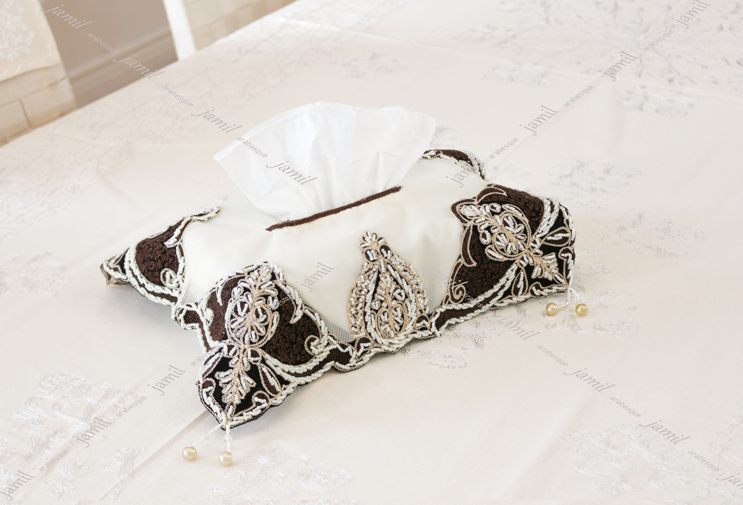 Bead embroidery table cover Set of four pieces,