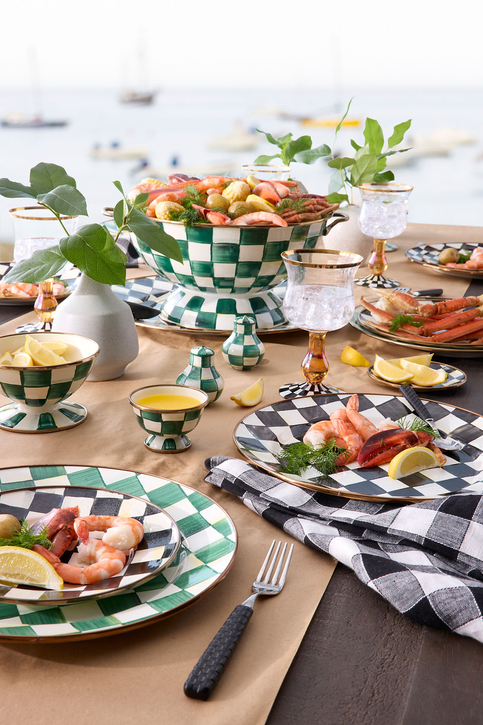 Mackenzie-Childs Emerald Check, Green and white checked everything bowl