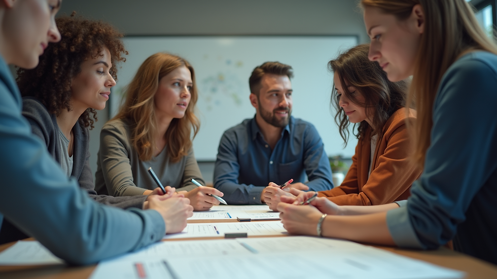 Close-up view of a marketing team brainstorming ideas