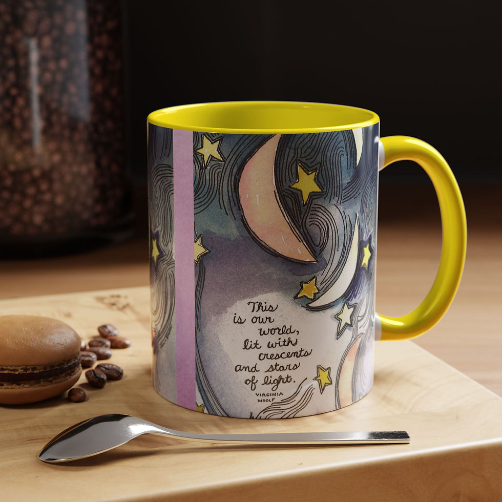 Thumbnail: Virginia Woolf Accent Coffee Mug with Moon and Stars Design