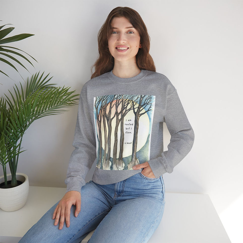 Thumbnail: Artistic Unisex Crewneck Sweatshirt - "I Am Rooted But I Flow" V. Woolf Design