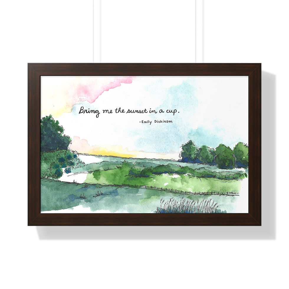 Thumbnail: Framed Watercolor Landscape Emily Dickinson: “Bring me the sunset in a cup.”
