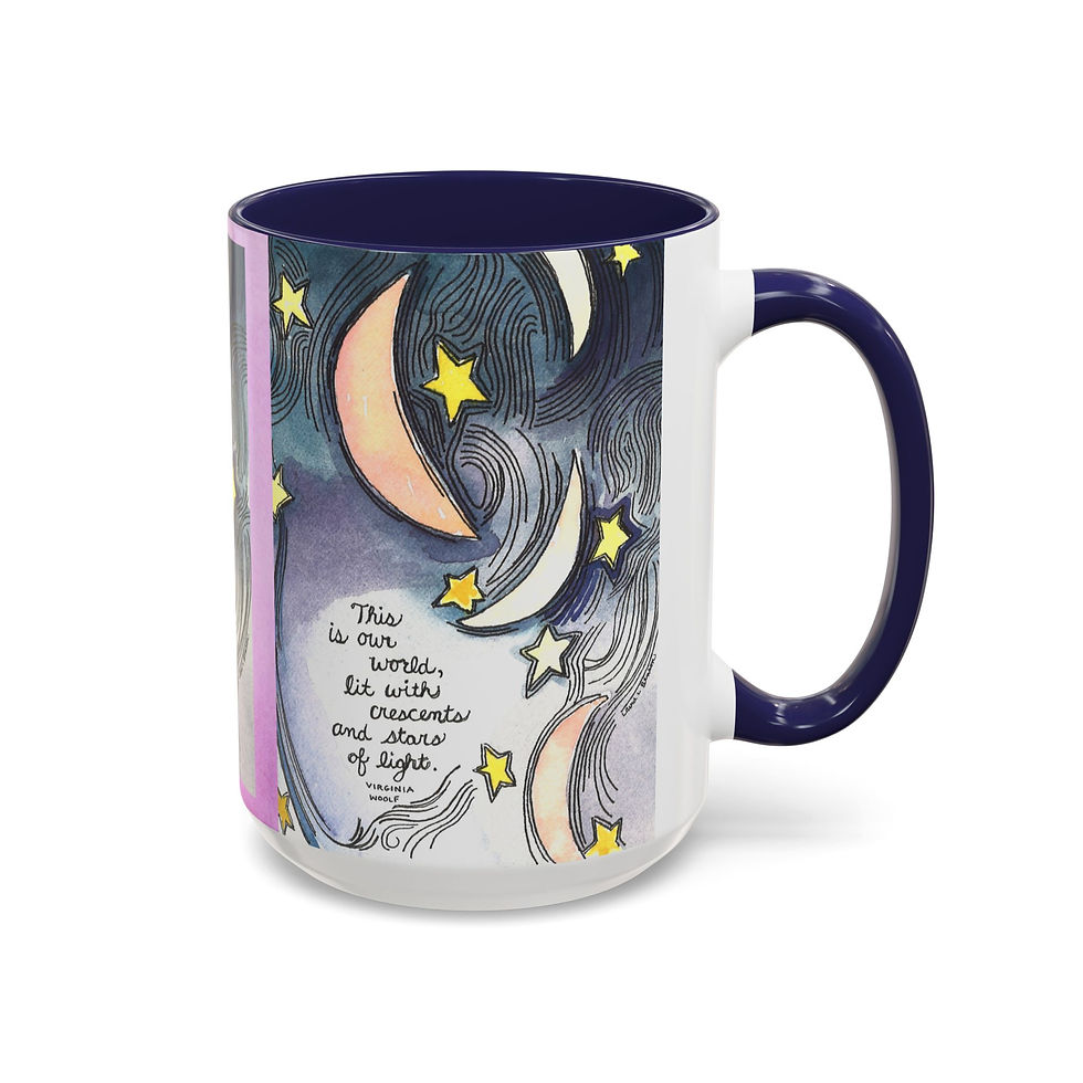 Thumbnail: Virginia Woolf Accent Coffee Mug with Moon and Stars Design