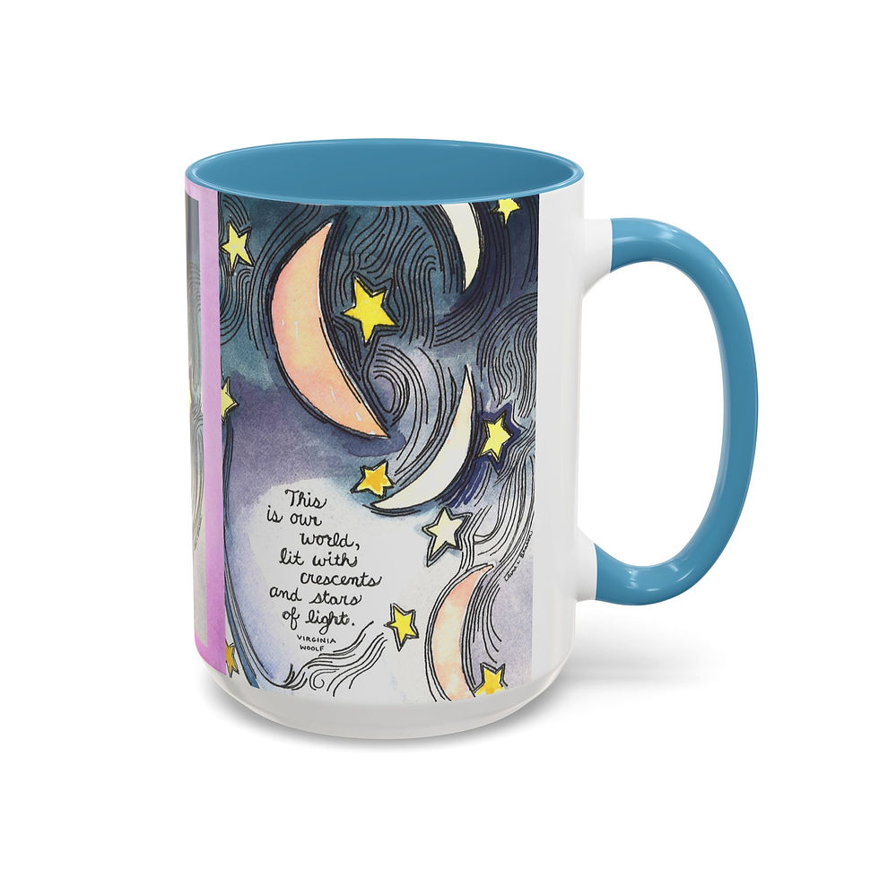 Thumbnail: Virginia Woolf Accent Coffee Mug with Moon and Stars Design