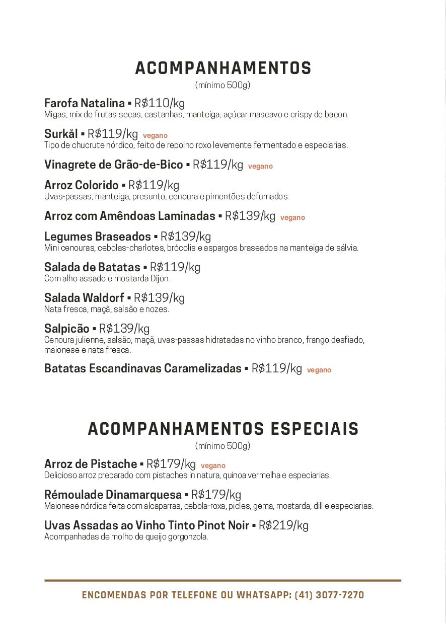 cardápio de encomendas de Natal acompanhamentos