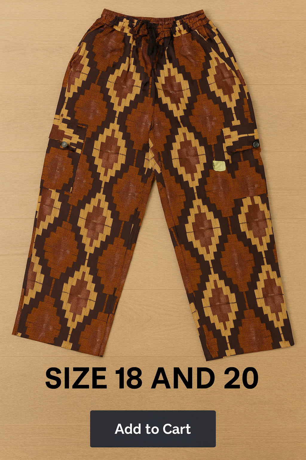 Brown Diamond Print Adult Cargo Trousers