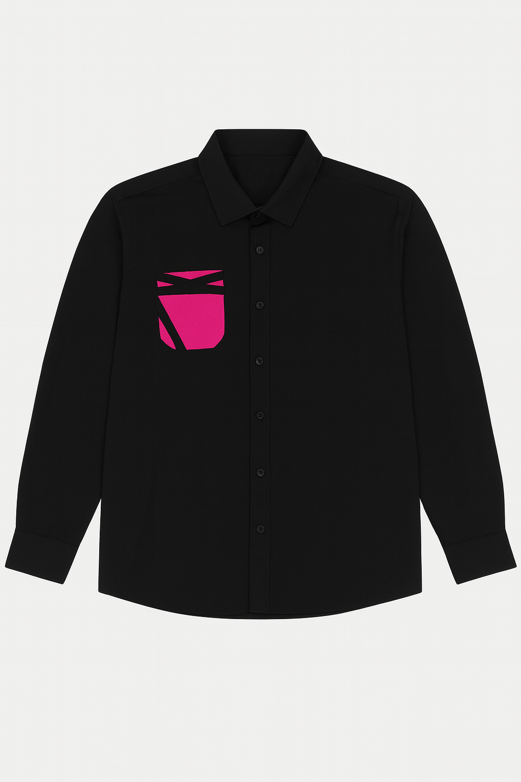 Pink Abstract Pocket Accent Black Shirt