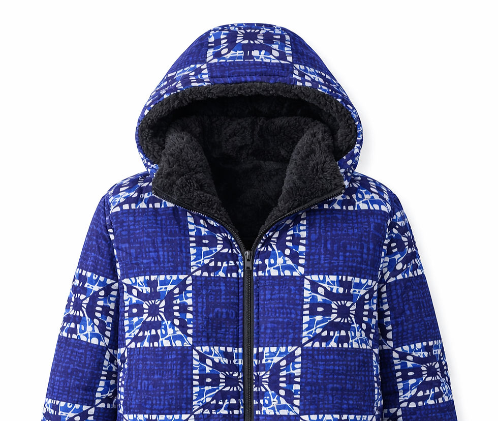 Thumbnail: Oversized Blue African Print Fur-Lined Hooded Jacket