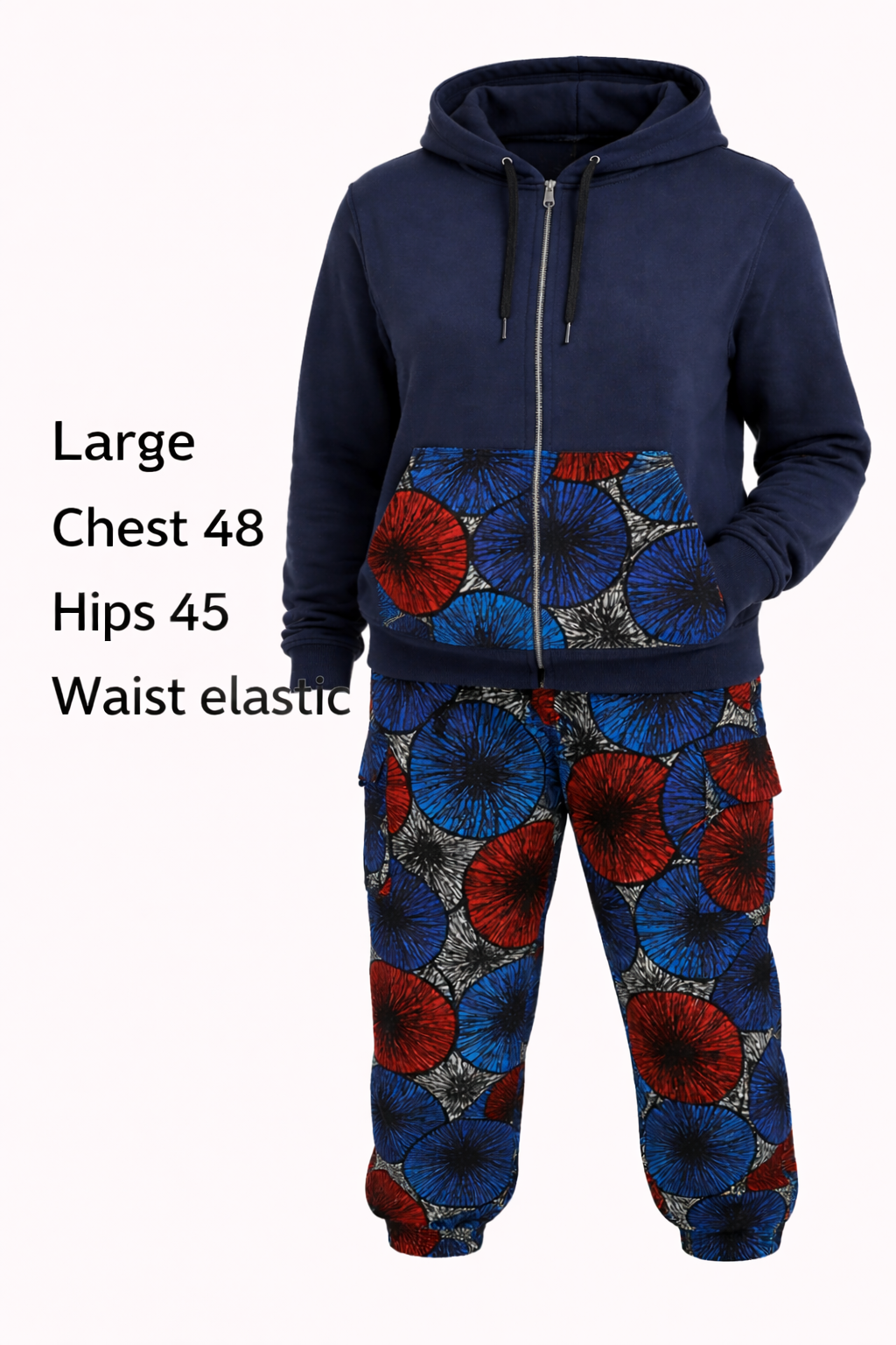 Light Navy Blue Ankara Hoodie & Jogger Set