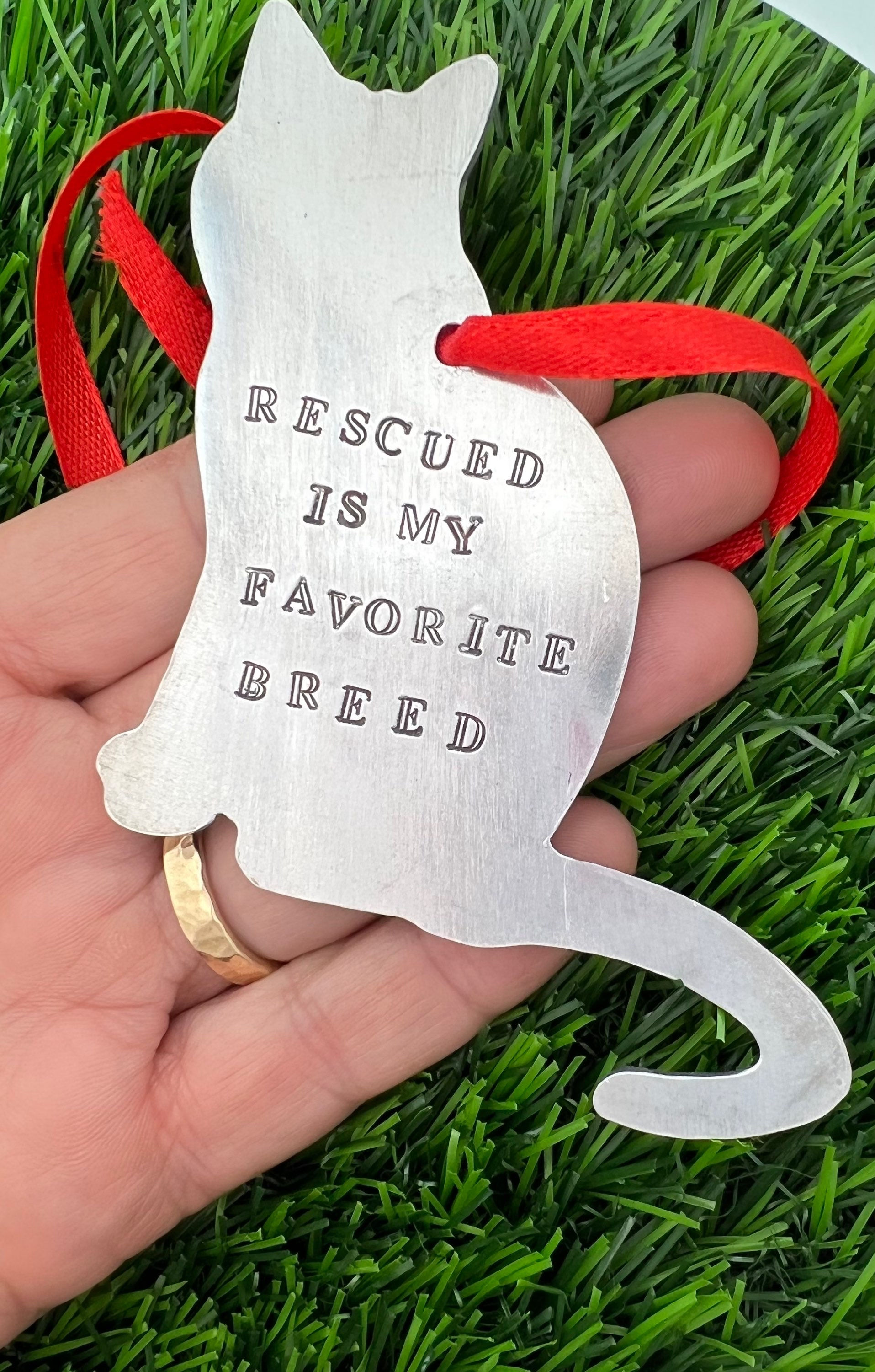 Rescued is my Favorite Breed Cat Holiday ornament