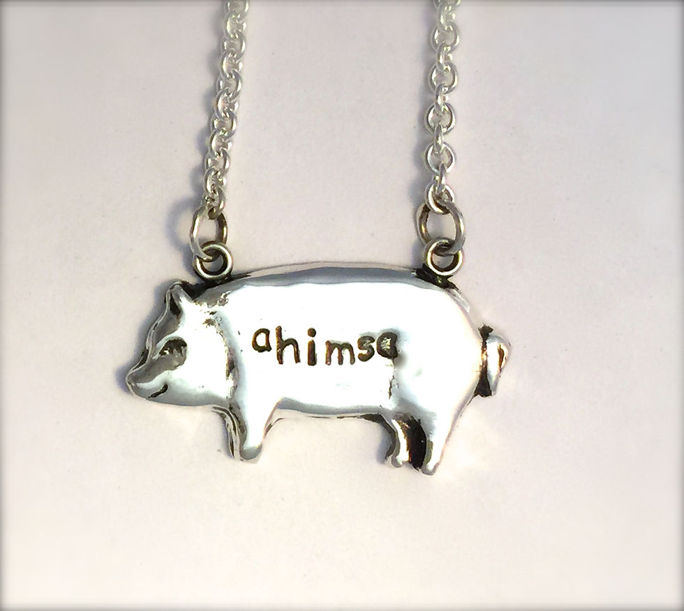 Thumbnail: Happy Vegan  Pig Necklace in Sterling Silver Metal Clay